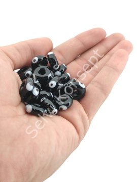 El Yapımı Siyah Murano Gözlü Silindir Boncuk