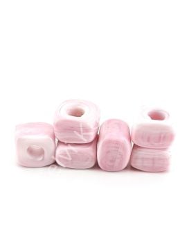 El Yapımı Pembe Renkli Murano Kare Cam Boncuk