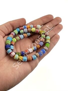 Chevron Silindir Cam Boncuk Dizi Karışık Renkli 7x6 mm