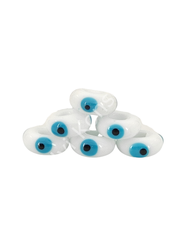 El Yapımı Beyaz Murano Gözlü Silindir Boncuk