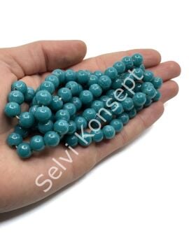 Yuvarlak Dizi Cam Boncuk Turkuaz 8-9 mm