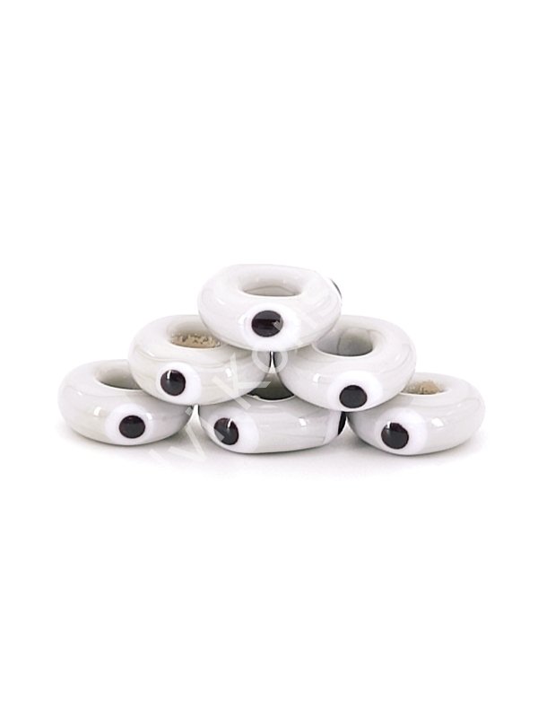 El Yapımı Gri Murano Mavi Gözlü Silindir Boncuk