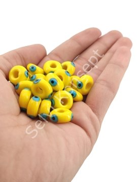 El Yapımı Sarı  Murano Gözlü Silindir Boncuk