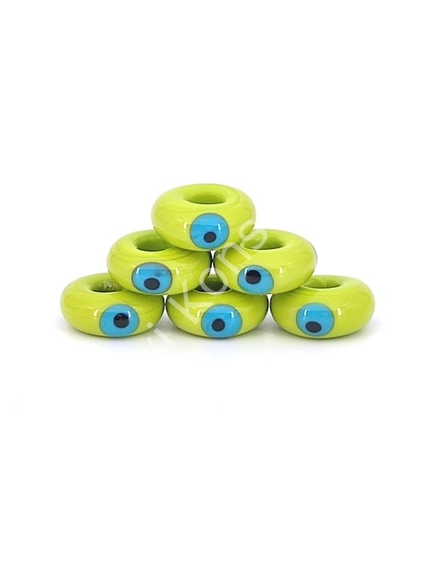 El Yapımı F.Yeşili Murano Gözlü Silindir Boncuk