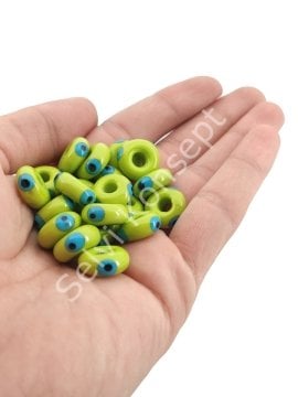 El Yapımı F.Yeşili Murano Gözlü Silindir Boncuk