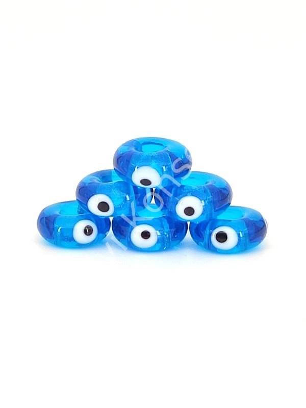 El Yapımı Ş.Mavi Murano Gözlü Silindir Boncuk