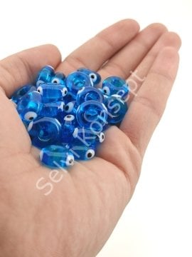 El Yapımı Ş.Mavi Murano Gözlü Silindir Boncuk