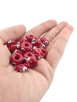 El Yapımı Kırmızı Murano Gözlü Silindir Boncuk