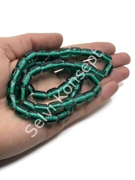 Silindir Dizi Cam Boncuk  Şeffaf Petrol Yeşili 8x12 mm