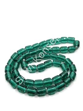 Silindir Dizi Cam Boncuk  Şeffaf Petrol Yeşili 8x12 mm