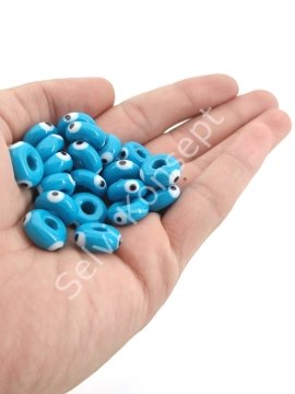 El Yapımı Mavi Murano Gözlü Silindir Boncuk