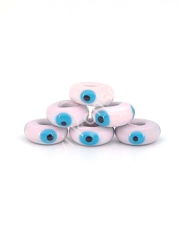 El Yapımı Pembe Murano Gözlü Silindir Boncuk