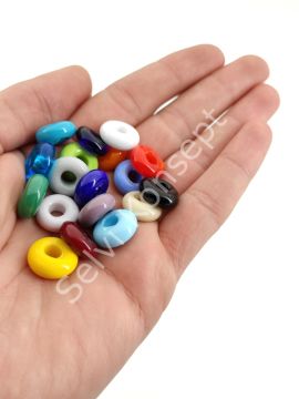 El Yapımı Karışık Renkli Murano Silindir Boncuk 19 Adet