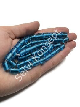 Silindir Dizi Cam Boncuk Şeffaf Mavi 8x12 mm