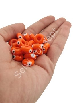 El Yapımı Turuncu Murano Gözlü Silindir Boncuk