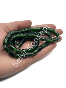 Silindir Dizi Cam Boncuk Şeffaf Zümrüt Yeşili 8x12 mm