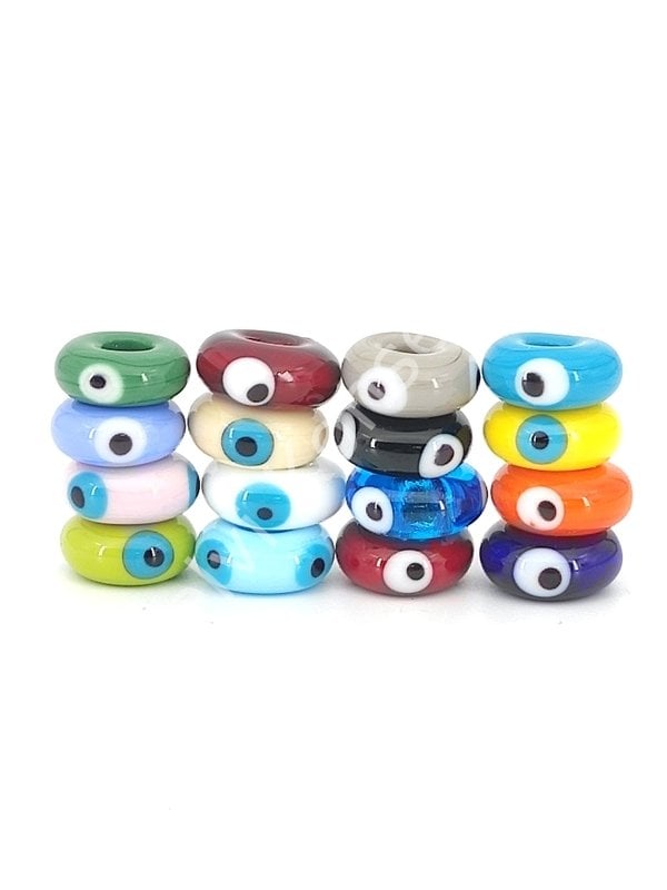 El Yapımı Karışık Renkli Murano Gözlü Silindir Boncuk 16 Adet