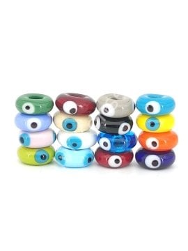 El Yapımı Karışık Renkli Murano Gözlü Silindir Boncuk 16 Adet