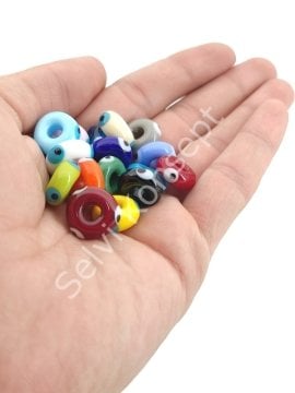 El Yapımı Karışık Renkli Murano Gözlü Silindir Boncuk 16 Adet