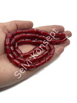 Silindir Dizi Cam Boncuk Şeffaf Kırmızı 8x12 mm