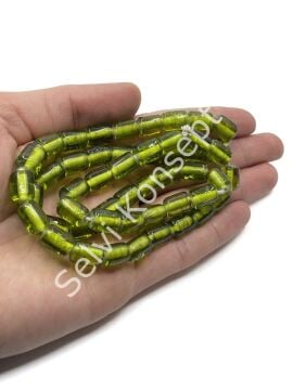 Silindir Dizi Cam Boncuk Şeffaf Fıstık Yeşili 8x12 mm