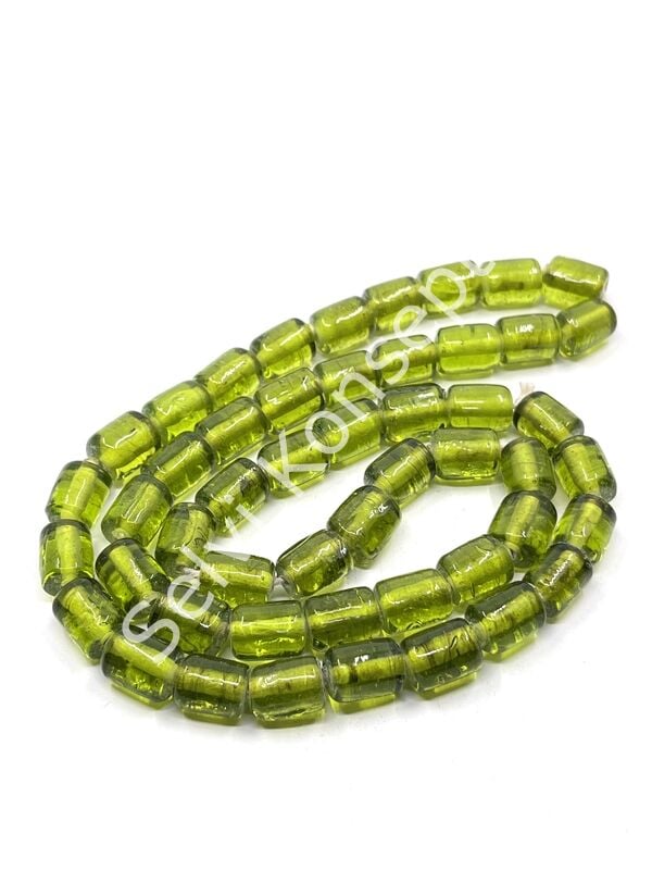 Silindir Dizi Cam Boncuk Şeffaf Fıstık Yeşili 8x12 mm