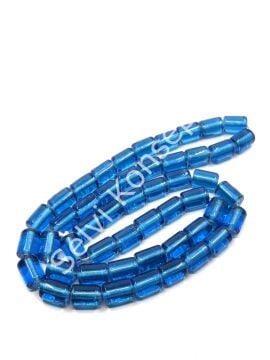 Silindir Dizi Cam Boncuk Şeffaf Çanak Mavi 8x12 mm