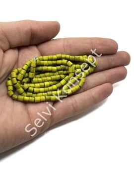 Otantik Eskitme Silindir Dizi Cam Boncuk Sarı 4x4 mm