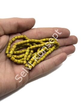 Otantik Eskitme Silindir Dizi Cam Boncuk Hardal 4x4 mm