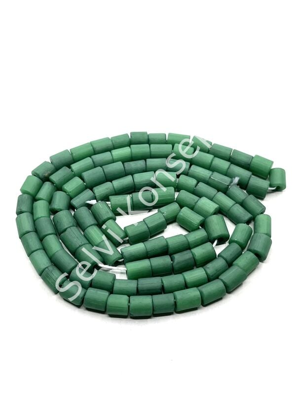 Otantik Eskitme Silindir Dizi Cam Boncuk Yeşil 6x7 mm