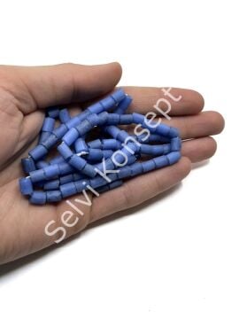 Otantik Eskitme Silindir Dizi Cam Boncuk Saks Mavi 6x7 mm