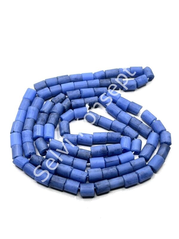 Otantik Eskitme Silindir Dizi Cam Boncuk Saks Mavi 6x7 mm