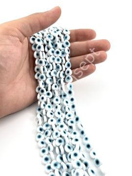 Kalp Dizi Cam Nazar Boncuğu Beyaz 10 mm