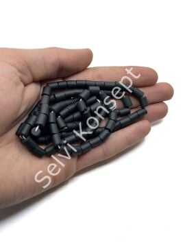 Otantik Eskitme Silindir Dizi Cam Boncuk Siyah 6x7 mm