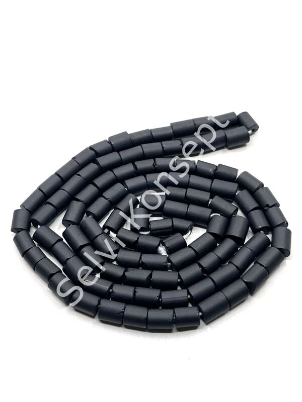 Otantik Eskitme Silindir Dizi Cam Boncuk Siyah 6x7 mm