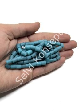 Otantik Eskitme Silindir Dizi Cam Boncuk Turkuaz 6x7 mm