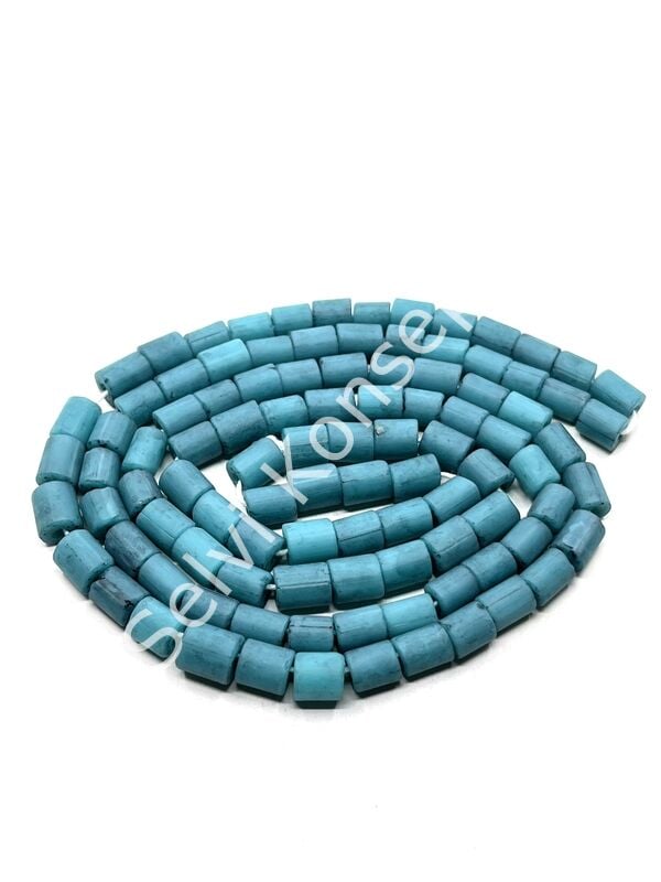 Otantik Eskitme Silindir Dizi Cam Boncuk Turkuaz 6x7 mm