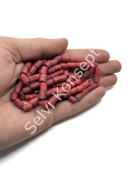 Otantik Eskitme Silindir Dizi Cam Boncuk Kırmızı 6x7 mm