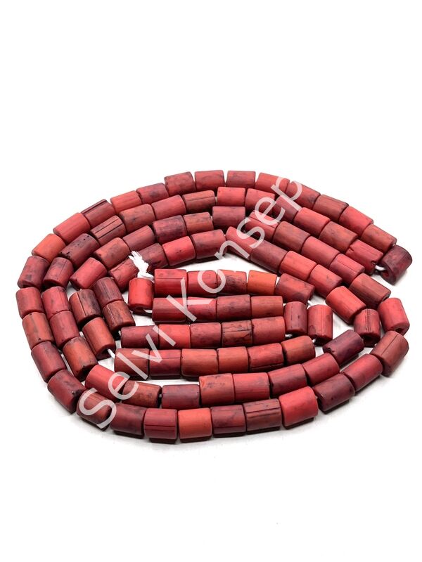 Otantik Eskitme Silindir Dizi Cam Boncuk Kırmızı 6x7 mm