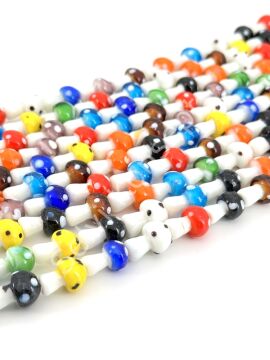 El Yapımı Mantar Dizi Cam Boncuk Karışık Renkli 12x18 mm