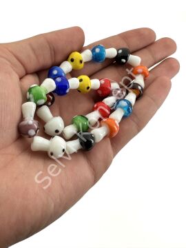El Yapımı Mantar Dizi Cam Boncuk Karışık Renkli 12x18 mm