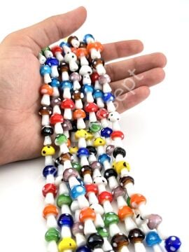 El Yapımı Mantar Dizi Cam Boncuk Karışık Renkli 12x18 mm