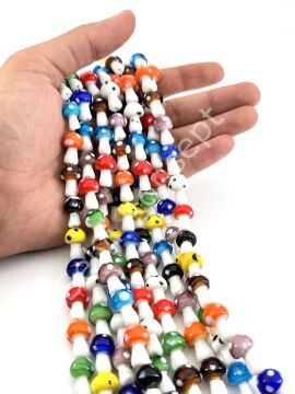 El Yapımı Mantar Dizi Cam Boncuk Karışık Renkli 12x18 mm