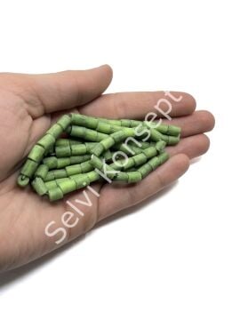 Otantik Eskitme Silindir Dizi Cam Boncuk Fıstık Yeşili 6x7 mm