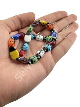 El Yapımı Uğur Böceği Dizi Cam Boncuk Karışık Renkli 10x15 mm