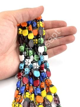 El Yapımı Uğur Böceği Dizi Cam Boncuk Karışık Renkli 10x15 mm