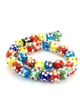 El Yapımı Çiçekli Cam Boncuk Karışık Renkli 10 mm