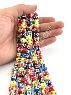 El Yapımı Çiçekli Cam Boncuk Karışık Renkli 10 mm