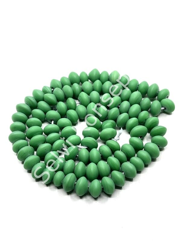 Otantik Eskitme Disk-Rondela Dizi Cam Boncuk Mint Yeşili 9x6 mm