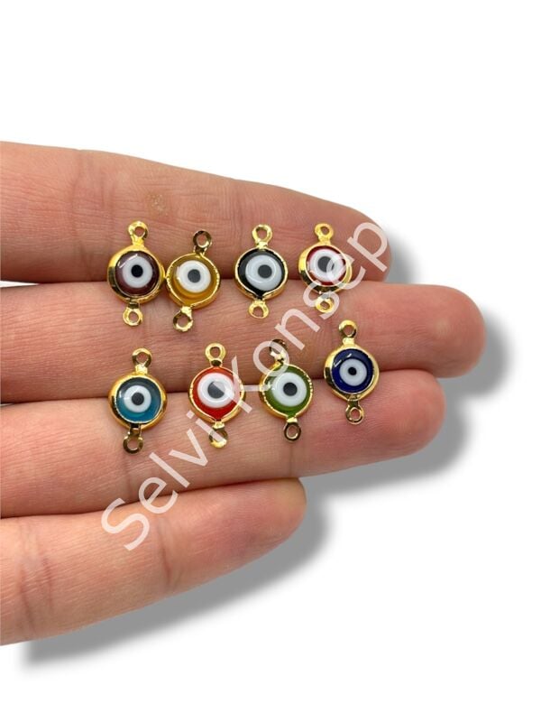 Pirinç Üzeri Altın Kaplama Çift Kulplu  Murano Nazar Boncuğu 8 mm